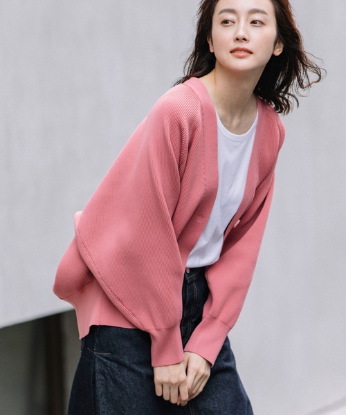 Munich（ミューニック）の「ストレッチヤーンカーディガンスティッチニット　Vネックカーディガン（カーディガン/ボレロ・レディース・ブラック/ベージュ/カーキ/ピンク・FREE）」の4枚目の写真