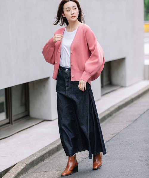 Munich（ミューニック）の「ストレッチヤーンカーディガンスティッチニット　Vネックカーディガン（カーディガン/ボレロ・レディース・ブラック/ベージュ/カーキ/ピンク・FREE）」の5枚目の写真