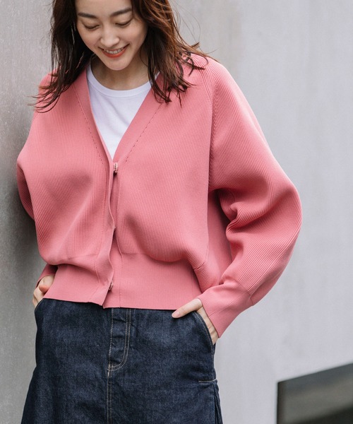 Munich（ミューニック）の「ストレッチヤーンカーディガンスティッチニット　Vネックカーディガン（カーディガン/ボレロ・レディース・ブラック/ベージュ/カーキ/ピンク・FREE）」の9枚目の写真