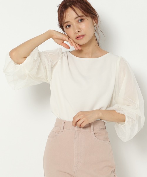 mysty woman（ミスティウーマン）の「チュールタックスリーブプルオーバー 950572（Tシャツ/カットソー・レディース・ブラック/オフホワイト・FREE）」の6枚目の写真