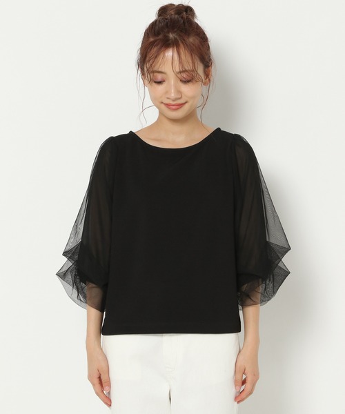 mysty woman（ミスティウーマン）の「チュールタックスリーブプルオーバー 950572（Tシャツ/カットソー・レディース・ブラック/オフホワイト・FREE）」の8枚目の写真