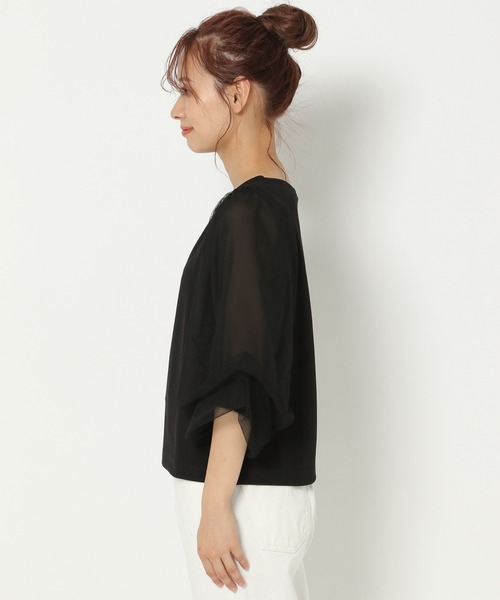 mysty woman（ミスティウーマン）の「チュールタックスリーブプルオーバー 950572（Tシャツ/カットソー・レディース・ブラック/オフホワイト・FREE）」の9枚目の写真