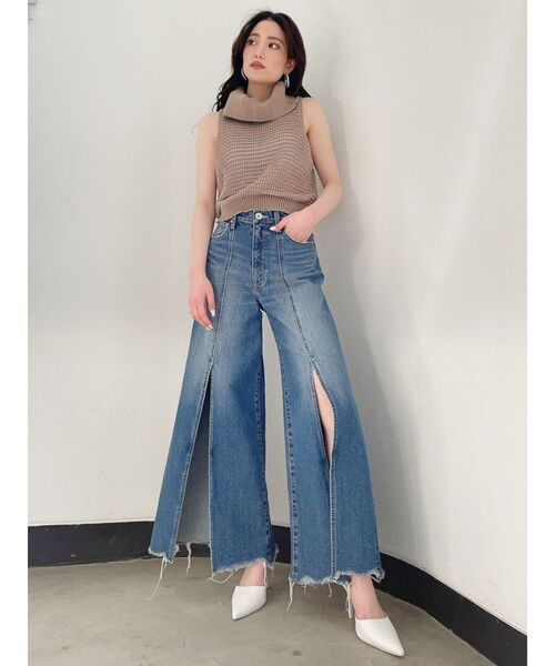 GYDA（ジェイダ）の「フロントスリットWIDE BUGGYデニムパンツ（デニムパンツ・レディース・ブルー/ライトブルー・MEDIUM/SMALL）」の10枚目の写真