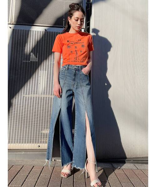 GYDA（ジェイダ）の「フロントスリットWIDE BUGGYデニムパンツ（デニムパンツ・レディース・ブルー/ライトブルー・MEDIUM/SMALL）」の12枚目の写真