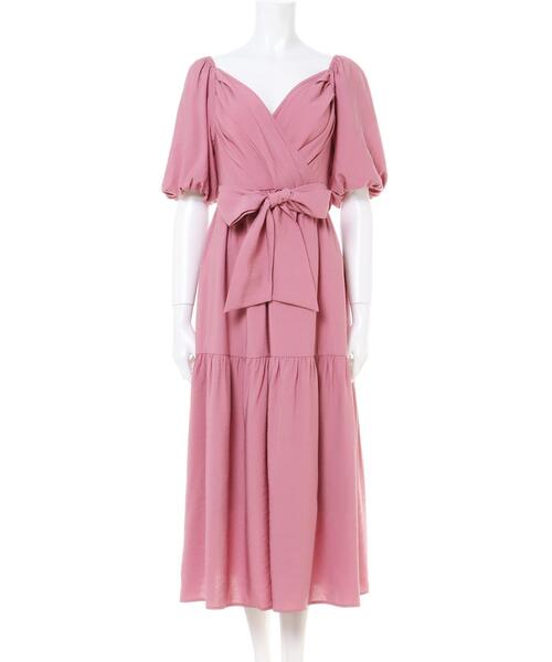 Allamanda（アラマンダ）の「カシュクールリボン付マキシワンピース（ワンピース・レディース・ブラック/ピンク/グレー・M）」の4枚目の写真