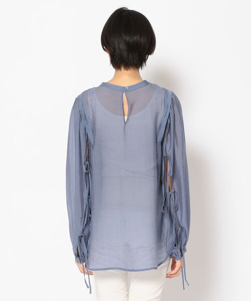 EACH.（イーチ）の「EACH（イーチ）VOLUME SHEER BLOUSE　ボリュームシア―ブラウス（シャツ/ブラウス・レディース・グリーン/ピンク/ブルー・FREE）」の4枚目の写真