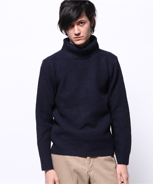 CIAOPANIC（チャオパニック）の「【Ciaopanic】シェットランド鹿子編みタートル（ニット/セーター・メンズ・ネイビー/グレー/ホワイト・MEDIUM/LARGE）」の4枚目の写真