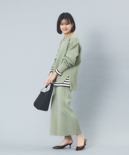 Rouge vif(ルージュヴィフ)の「【セットアップ対応】ストレッチ片畦フォルムニットプルオーバー(ニット/セーター・レディース・アイボリー/セージグリーン/ブラック・フリー)」の9枚目の写真