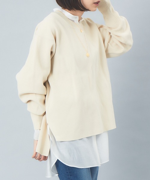 Rouge vif(ルージュヴィフ)の「【セットアップ対応】ストレッチ片畦フォルムニットプルオーバー(ニット/セーター・レディース・アイボリー/セージグリーン/ブラック・フリー)」の1枚目の写真