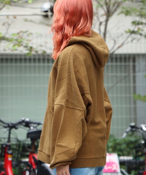 CAL O LINE（キャルオーライン）の「CAL O LINE/キャルオーライン INTEGRATE HOODY ニット フーディー（パーカー・メンズ・キャメル/ブラック・L/M/XL）」の5枚目の写真