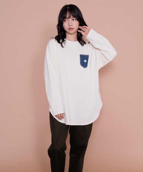 Lee（リー）の「【LEE／リー】デニムポケットロングスリーブTシャツ オーガニックコットン使用（Tシャツ/カットソー・レディース・ダークベージュ/ブラック/ホワイト/ライトブラウン・FREE）」の2枚目の写真