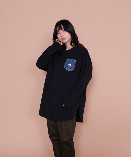 Lee（リー）の「【LEE／リー】デニムポケットロングスリーブTシャツ オーガニックコットン使用（Tシャツ/カットソー・レディース・ダークベージュ/ブラック/ホワイト/ライトブラウン・FREE）」の22枚目の写真