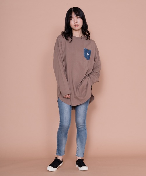 Lee（リー）の「【LEE／リー】デニムポケットロングスリーブTシャツ オーガニックコットン使用（Tシャツ/カットソー・レディース・ダークベージュ/ブラック/ホワイト/ライトブラウン・FREE）」の21枚目の写真