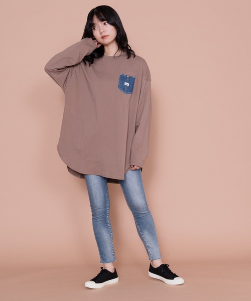 Lee（リー）の「【LEE／リー】デニムポケットロングスリーブTシャツ オーガニックコットン使用（Tシャツ/カットソー・レディース・ダークベージュ/ブラック/ホワイト/ライトブラウン・FREE）」の20枚目の写真