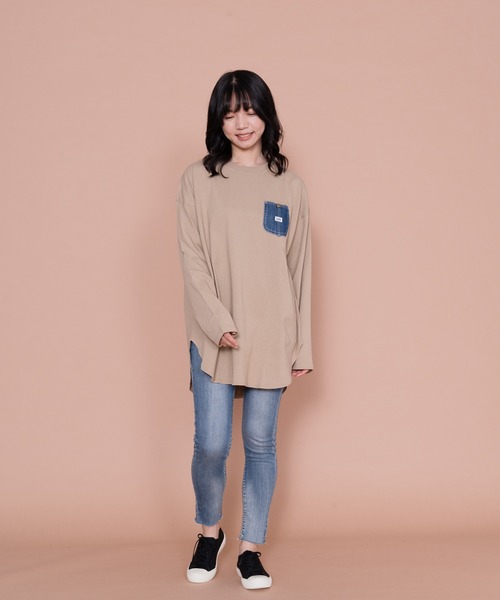 Lee（リー）の「【LEE／リー】デニムポケットロングスリーブTシャツ オーガニックコットン使用（Tシャツ/カットソー・レディース・ダークベージュ/ブラック/ホワイト/ライトブラウン・FREE）」の19枚目の写真