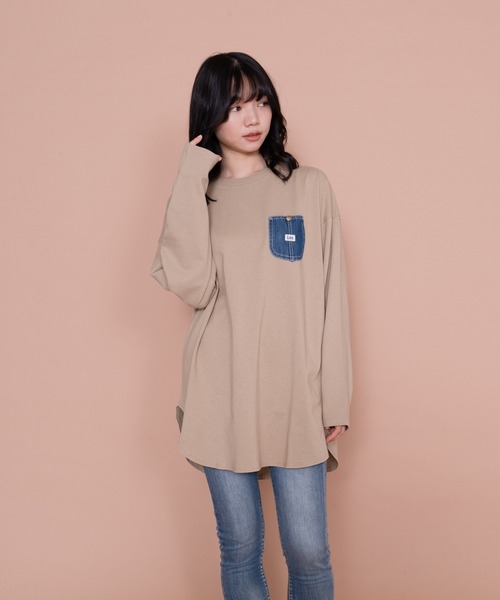 Lee（リー）の「【LEE／リー】デニムポケットロングスリーブTシャツ オーガニックコットン使用（Tシャツ/カットソー・レディース・ダークベージュ/ブラック/ホワイト/ライトブラウン・FREE）」の17枚目の写真