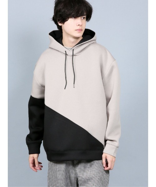 semantic design（セマンティックデザイン）の「セマンティックデザイン/semantic design ストレッチダンボール 配色切替ビッグプルパーカー（パーカー・メンズ・ベージュ/ホワイト/ライトグレー・MEDIUM/LARGE/X-LARGE）」の7枚目の写真