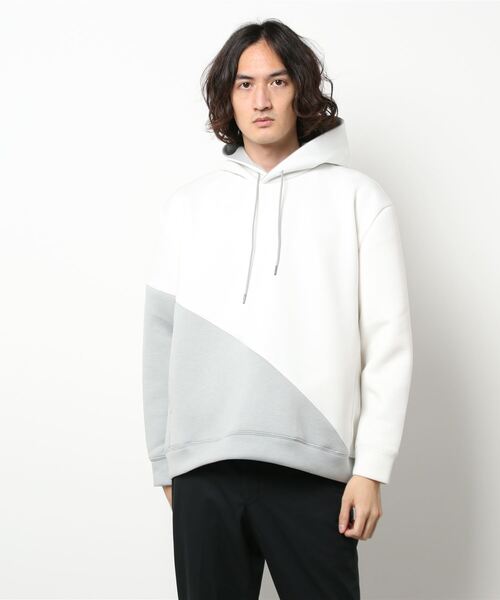 semantic design（セマンティックデザイン）の「セマンティックデザイン/semantic design ストレッチダンボール 配色切替ビッグプルパーカー（パーカー・メンズ・ベージュ/ホワイト/ライトグレー・MEDIUM/LARGE/X-LARGE）」の13枚目の写真