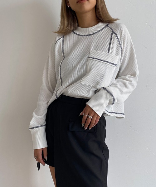 Avvenente（アベネンテ）の「【Avvenente】ワッフルロングTシャツ（Tシャツ/カットソー・レディース・ネイビー/オフホワイト/イエロー・FREE）」の15枚目の写真