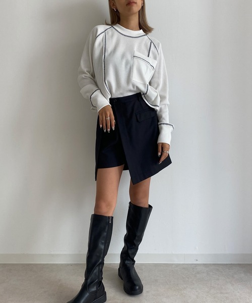 Avvenente（アベネンテ）の「【Avvenente】ワッフルロングTシャツ（Tシャツ/カットソー・レディース・ネイビー/オフホワイト/イエロー・FREE）」の6枚目の写真