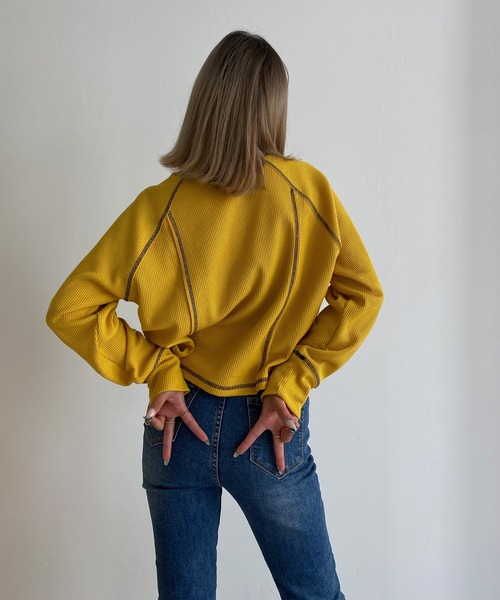 Avvenente（アベネンテ）の「【Avvenente】ワッフルロングTシャツ（Tシャツ/カットソー・レディース・ネイビー/オフホワイト/イエロー・FREE）」の13枚目の写真