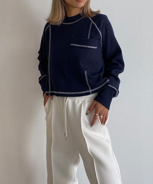 Avvenente（アベネンテ）の「【Avvenente】ワッフルロングTシャツ（Tシャツ/カットソー・レディース・ネイビー/オフホワイト/イエロー・FREE）」の7枚目の写真