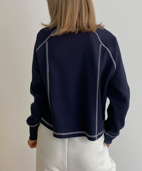 Avvenente（アベネンテ）の「【Avvenente】ワッフルロングTシャツ（Tシャツ/カットソー・レディース・ネイビー/オフホワイト/イエロー・FREE）」の10枚目の写真