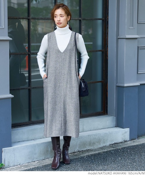 coca（coca）（コカ）の「ヘリンボン柄Vネックワンピース（ワンピース・レディース・ブラック系その他/A/B・ONE SIZE/M/L）」の15枚目の写真