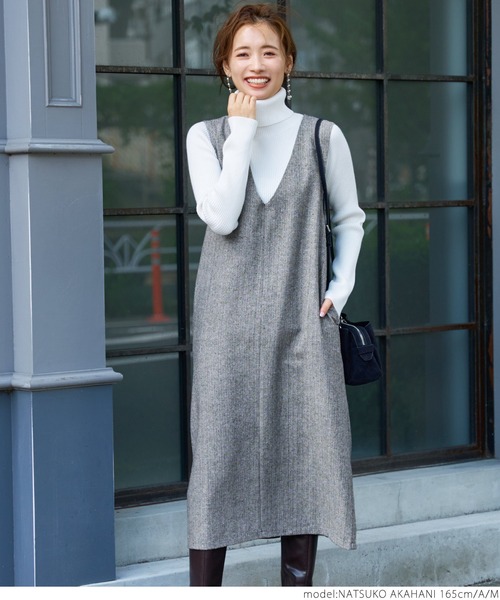 coca（coca）（コカ）の「ヘリンボン柄Vネックワンピース（ワンピース・レディース・ブラック系その他/A/B・ONE SIZE/M/L）」の17枚目の写真