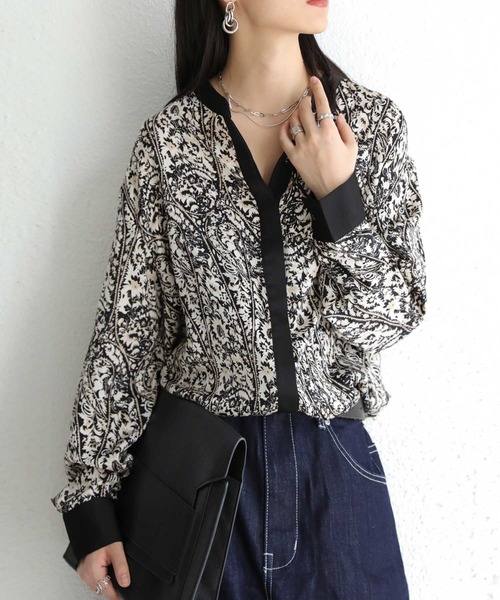 antiqua サハラ柄 バイカラーブラウス