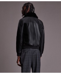 AVIATOR JACKET IN AGEDレザーシアリング Men's Black G1 Aviator Leather Jacket