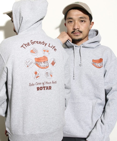 ROTAR(ローター)の「The Greedy Life PO PARKA バックプリント プルオーバー パーカー(パーカー・メンズ・ブラック/オレンジ系その他/ミックスグレー・MEDIUM/LARGE/SMALL/X-LARGE)」の5枚目の写真