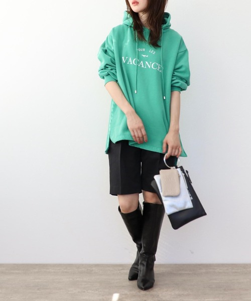 Three Four Time（ｽﾘｰﾌｫｰﾀｲﾑ）の「フロッキープリントフーディープルオーバー（パーカー・レディース・グリーン/ピンク・FREE）」の3枚目の写真