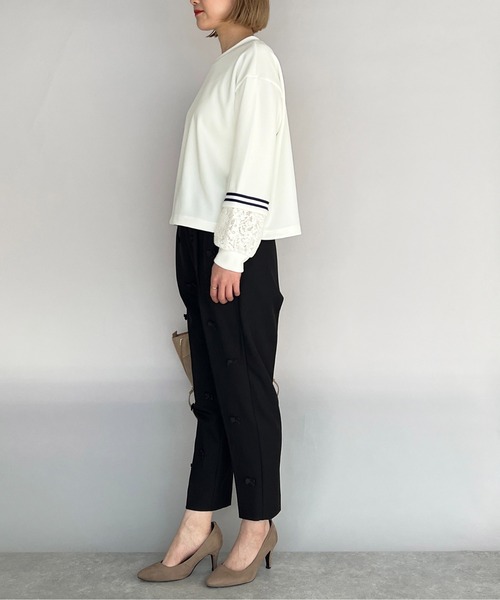 BE NEAT（ビーニート）の「袖口レース切替ラインテープ付きプルオーバー（Tシャツ/カットソー・レディース・ホワイト/ブラック・M）」の15枚目の写真