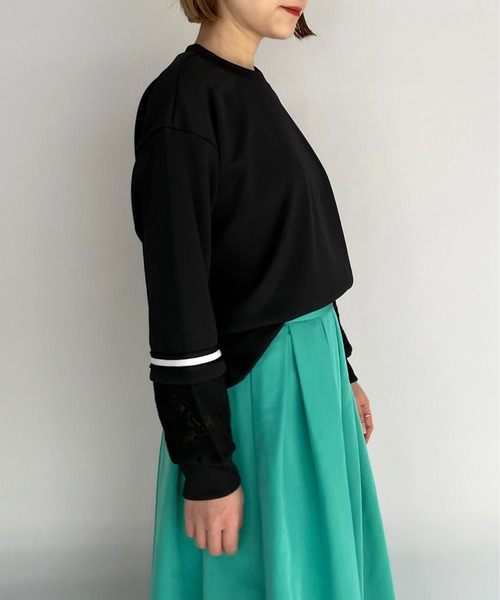 BE NEAT（ビーニート）の「袖口レース切替ラインテープ付きプルオーバー（Tシャツ/カットソー・レディース・ホワイト/ブラック・M）」の10枚目の写真