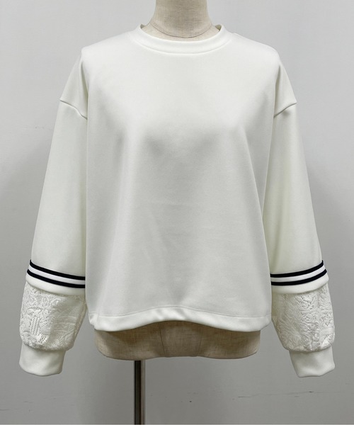 BE NEAT（ビーニート）の「袖口レース切替ラインテープ付きプルオーバー（Tシャツ/カットソー・レディース・ホワイト/ブラック・M）」の5枚目の写真