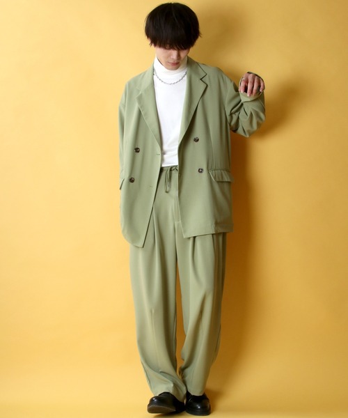 SITRY（シトリー）の「ナチュラルストレッチ ダブルテーラードジャケット＆タック バルーンパンツ セットアップ（セットアップ・メンズ・ベージュ/ライトグリーン/ラベンダー/サーモンピンク・M/L）」の14枚目の写真