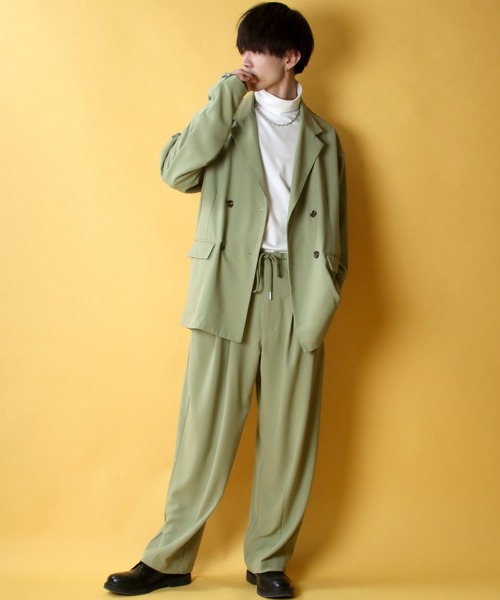 SITRY（シトリー）の「ナチュラルストレッチ ダブルテーラードジャケット＆タック バルーンパンツ セットアップ（セットアップ・メンズ・ベージュ/ライトグリーン/ラベンダー/サーモンピンク・M/L）」の15枚目の写真