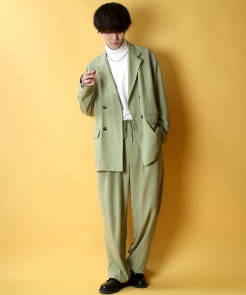 SITRY（シトリー）の「ナチュラルストレッチ ダブルテーラードジャケット＆タック バルーンパンツ セットアップ（セットアップ・メンズ・ベージュ/ライトグリーン/ラベンダー/サーモンピンク・M/L）」の16枚目の写真