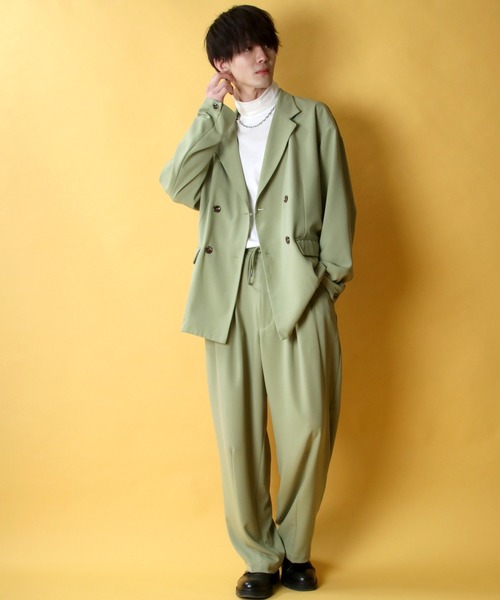 SITRY（シトリー）の「ナチュラルストレッチ ダブルテーラードジャケット＆タック バルーンパンツ セットアップ（セットアップ・メンズ・ベージュ/ライトグリーン/ラベンダー/サーモンピンク・M/L）」の19枚目の写真