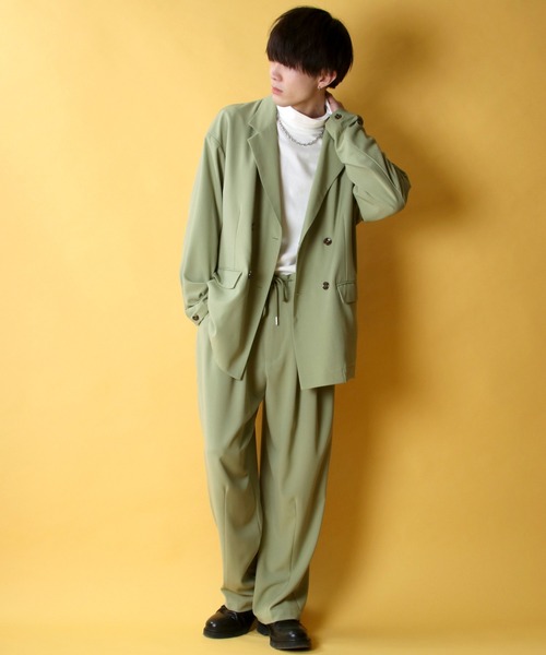 SITRY（シトリー）の「ナチュラルストレッチ ダブルテーラードジャケット＆タック バルーンパンツ セットアップ（セットアップ・メンズ・ベージュ/ライトグリーン/ラベンダー/サーモンピンク・M/L）」の20枚目の写真