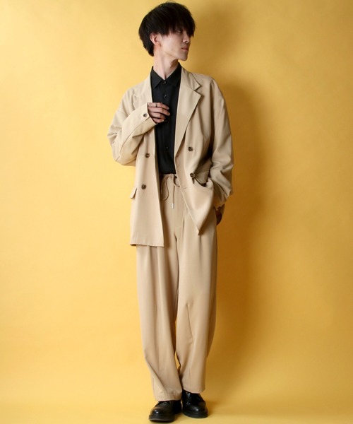 SITRY（シトリー）の「ナチュラルストレッチ ダブルテーラードジャケット＆タック バルーンパンツ セットアップ（セットアップ・メンズ・ベージュ/ライトグリーン/ラベンダー/サーモンピンク・M/L）」の6枚目の写真