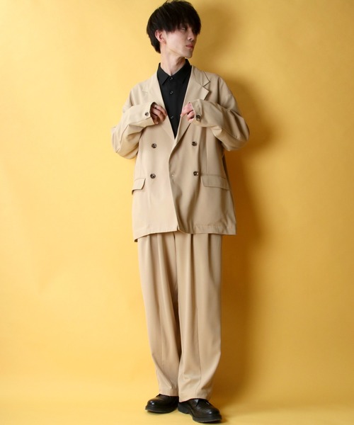 SITRY（シトリー）の「ナチュラルストレッチ ダブルテーラードジャケット＆タック バルーンパンツ セットアップ（セットアップ・メンズ・ベージュ/ライトグリーン/ラベンダー/サーモンピンク・M/L）」の12枚目の写真