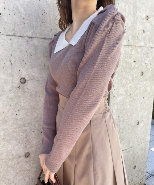 one after another NICE CLAUP(ワンアフターアナザーナイスクラップ)の「バイカラー襟付きリブニットトップス(ニット/セーター・レディース・ブラック/モカ/ホワイト系その他/ブラウン系その他・FREE)」の22枚目の写真