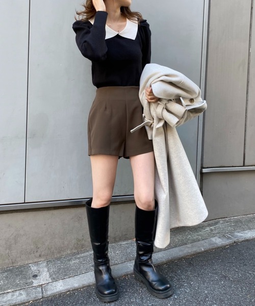 one after another NICE CLAUP(ワンアフターアナザーナイスクラップ)の「バイカラー襟付きリブニットトップス(ニット/セーター・レディース・ブラック/モカ/ホワイト系その他/ブラウン系その他・FREE)」の9枚目の写真