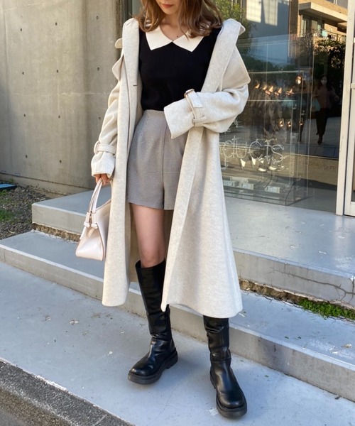 one after another NICE CLAUP(ワンアフターアナザーナイスクラップ)の「バイカラー襟付きリブニットトップス(ニット/セーター・レディース・ブラック/モカ/ホワイト系その他/ブラウン系その他・FREE)」の6枚目の写真