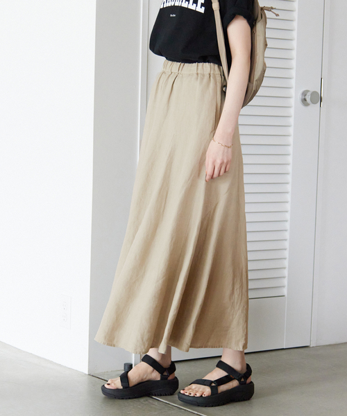 SLOBE IENA（スローブイエナ）の「European Flax ロングスカート◆（スカート・レディース・ベージュ/ネイビー/イエロー・38/36）」の4枚目の写真