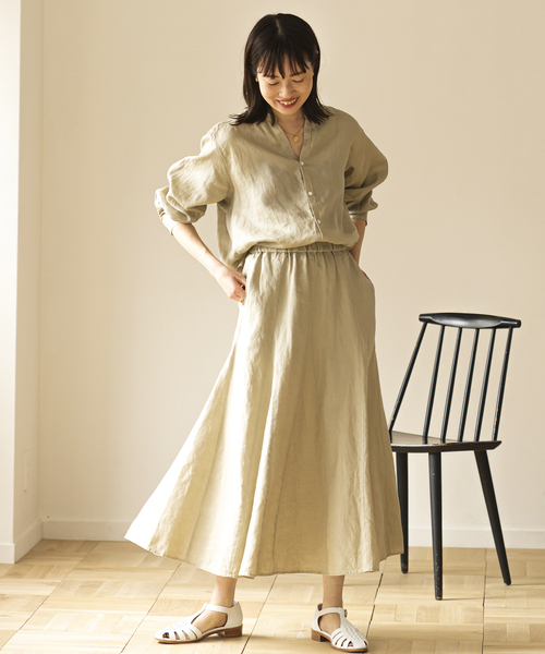 SLOBE IENA（スローブイエナ）の「European Flax ロングスカート◆（スカート・レディース・ベージュ/ネイビー/イエロー・38/36）」の8枚目の写真