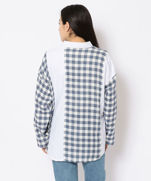 AVIREX（アヴィレックス）の「DOUBLE GAUZE RUGBY SHIRT/ ダブルガーゼ ラグビーシャツ（シャツ/ブラウス・レディース・グリーン/ネイビー・FREE）」の3枚目の写真