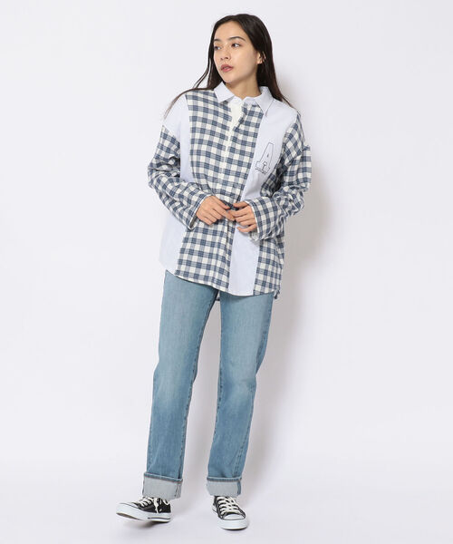 AVIREX（アヴィレックス）の「DOUBLE GAUZE RUGBY SHIRT/ ダブルガーゼ ラグビーシャツ（シャツ/ブラウス・レディース・グリーン/ネイビー・FREE）」の6枚目の写真